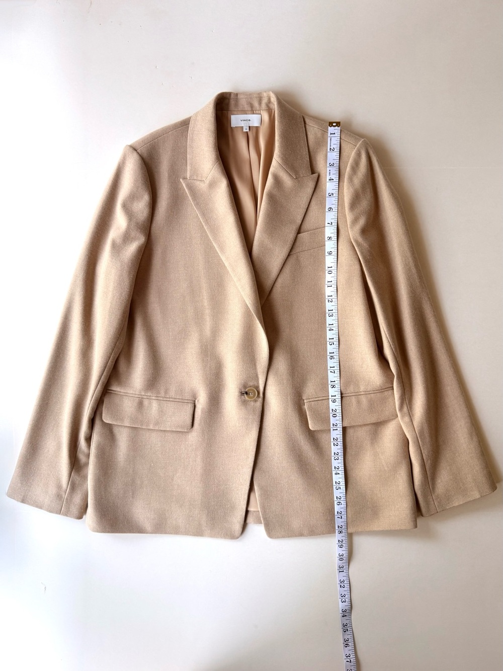 Vince Viscose Wool Blend Single Button Notched Lapel Blazer Jacket Tan Camel 12 - Picture 4 of 9